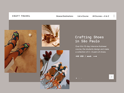 Craft travel – main slider beige craft interface minimalistic service shoes slider ui ux web