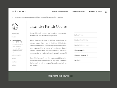 EduTravel – Course Page UI booking course educational minimalistic serif service typography ui ux web