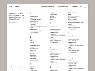 A-Z Rubricator, Catalogue List Page alphabet catalogue list pricing rubricator table text typography