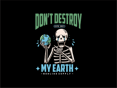 Skull Cry To Save The World badge bring cartoon cry destroy distressed earth globe hold illustration logo old rescue retro sad skull tshirt design typography vintage world