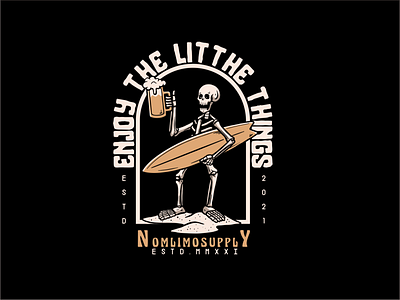 Skull Chill The Beer badge beer bring cartoon cheers chill distressed drunk enjoy happy illustration logo old retro skate skull surfing tshirt design typography vintage