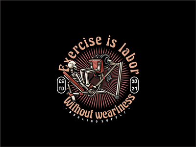 Skull Doing Physical Exercise alone badge cartoon distressed exercise gym illustration labor logo old physic pull retro sitdown skull strong tshirt design typography vintage weariness