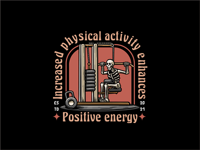 Skull Increased The Physical Activity alone badge bring burden cartoon distressed energy exercise gym heavy illustration logo old physic retro skull training tshirt design typography vintage