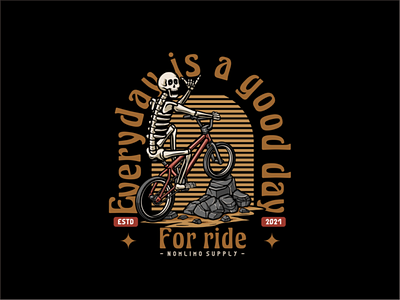 Skull Enjoy Ride Bike adventure badge bike cartoon distressed drive enjoy freestyle illustration logo old retro ride road rock skull tshirt design typography vintage