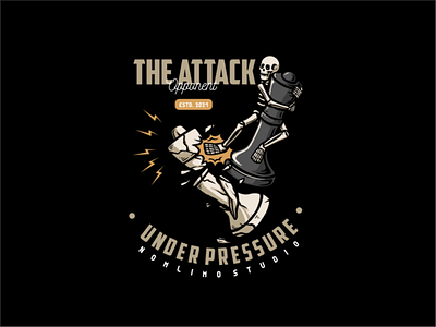 Skull Chess Attack attack badge beat cartoon chess dangerous distressed hit illustration logo old opponent powerful pressure retro skull tshirt design typography vintage