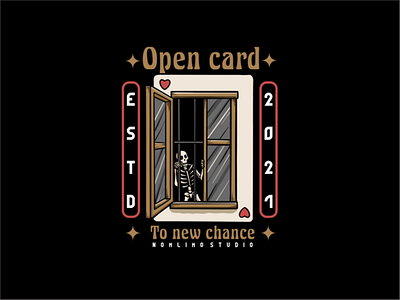 Skull Open Window Card alone badge card cartoon chance distressed illustration inside locked logo old open prison retro sad tshirt design typography vintage window