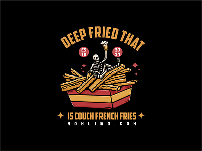 Skull Chill Above Great French Fries badge beer cartoon chill distressed drink eat enjoy food french fries good illustration logo mood old retro tshirt design typography vintage