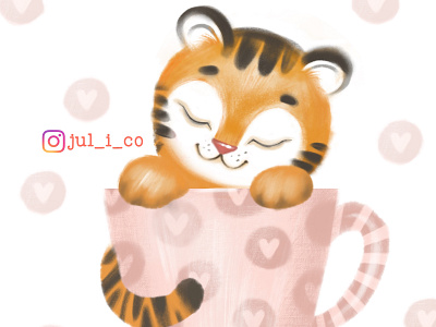 cute tiger cub sleeping in a mug. childrens illustration