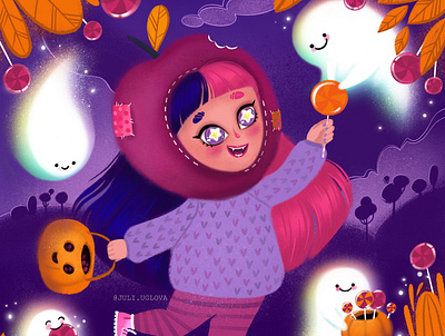 Young witch Melori. Work for a challenge dtiys advert candy character characterdesign cute art graphic design halloween illustration motion graphics procreate pumpkin scary spooky