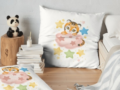 Pillow baby tiger advert baby character characterdesign cute art design illustration procreate tiger