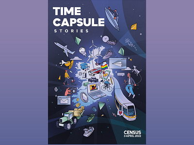 Census Ireland - Time Capsule Stories 2022 adobe art book coffee cover culture design dog explosion future graphic design illustration illustrator ireland people plane space surf timecapsule tram