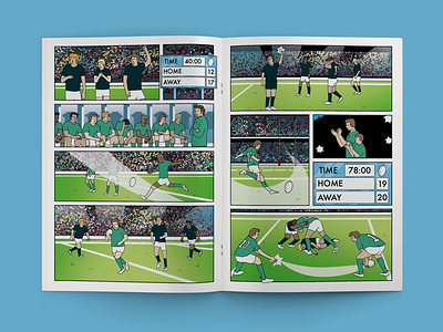 Personalised Rugby Comic - Page 7 and 8 adobe branding comic design future graphic design illustration illustrator ireland irish kids logo personalised rugby sport sports story team vector