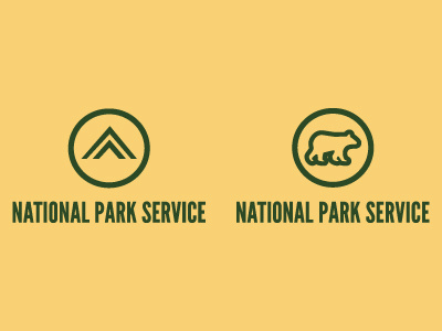 NPS Logos Redesign arrow bear green logo logo design logos mountain national parks pen tool tent tree yellow