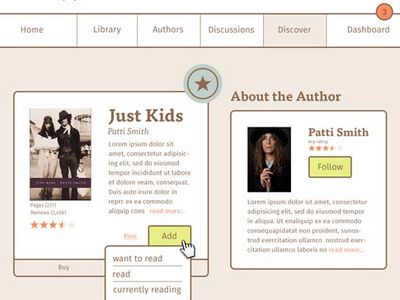 GoodReads Book Page card catalog design dropdown illustrator photoshop pixel perfect ui