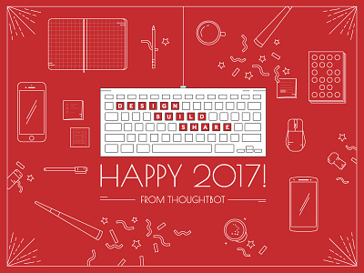 Happy 2017! holiday card illustration new years print design red