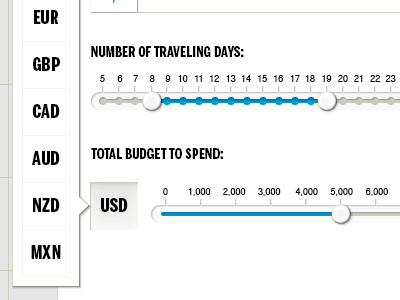 Travel planner app app ipad menu selectors sliders travel ui ux