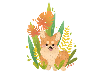 Jungle animal illustration animals corgi corgi illustration dog dog illustration illustration jungle jungle dog procreate