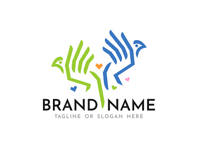 Bird + Hand Logo bird brand brand logo branding care charity design designer dual meaning fly hand humanity illustration logo logo creator logo design vector