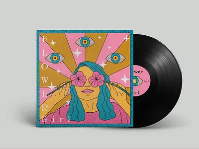 flower girl Vinyl Record Mock Up 70s 70sdesign album art album artwork album cover brand identity branding freelancer graphic design illustration art illustrator mockup mockup psd music art psychedelic retro trippy typography vinyl cover vinyl record