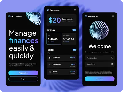 Accountant — money saver app android app app design apple style black blue buiseness costs design figma finance inteface ios mobile app money pocket purple saver ui ux