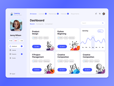 E-learning Dashboard blue course dashboard design dribbblers e learning education figma illustration knowledge learning pastel study ui ux