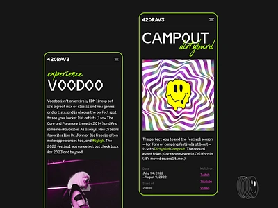 Rave festivals mobile app accent acid android aplication app black concept design festivals figma green ios mobile mobile app party rave smiley ui ux