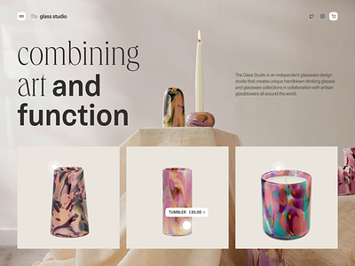 The glass studio - online store redesign behance candels design dribbblers ecommerce elegant figma font glass landing online pastel redesign store ui uiux ux vases