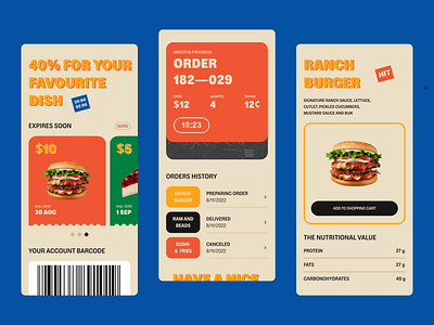 Mobile app for ordering food app blue burgers cafe concept delivery design dribbblers figma font food mobile orange order retro ui ux