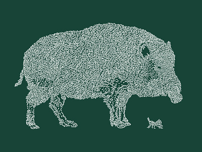 Boar / Inoshishi art boar forest grasshopper green illustration line pig