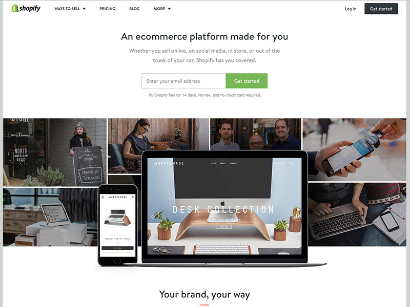 New Shopify Homepage whitespace simple white sign up conversion grid collage online store template ecommerce shopify