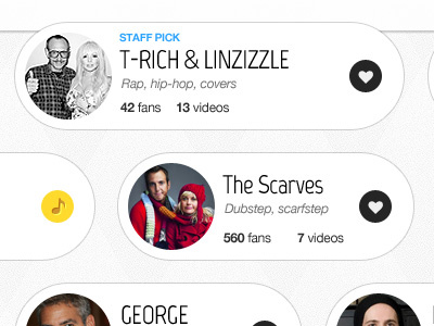 Music Site Artist Cards musicians stats info cards music