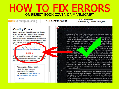 HOW TO FIX ERRORS OR REJECT BOOK COVER OR MANUSCRIPT amazon book cover childrens book coloring book design ebook design fix error cover illustration kindle publisher logo