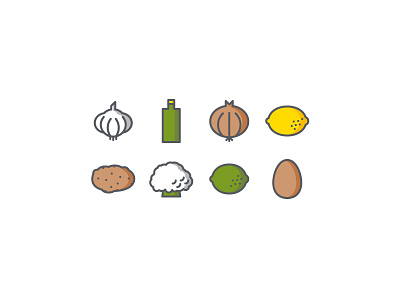 Home Cooking icons cauliflower cooking egg garlic icon set icons lemon lime olive oil onion potato vector vegetables