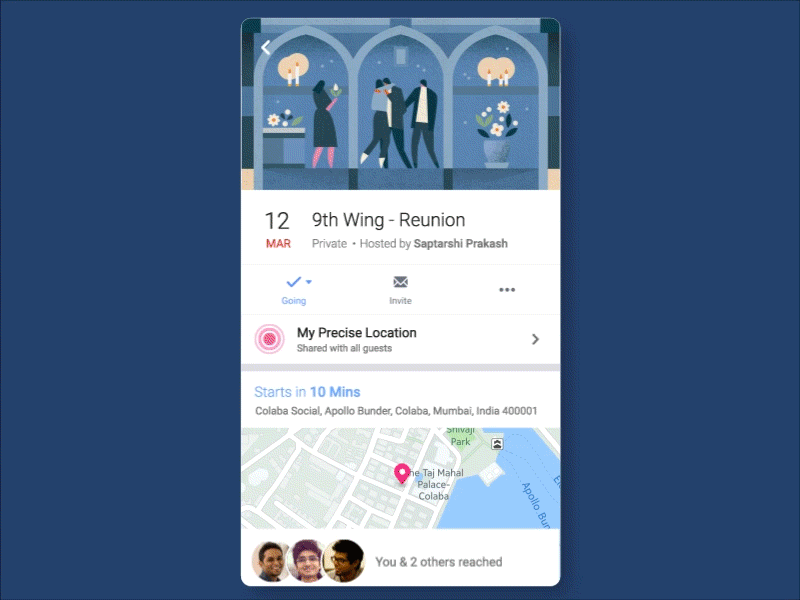 Facebook Events - Live Tracking Attendees events facebook gps interaction location map markers nearby friends prototype track ui ux