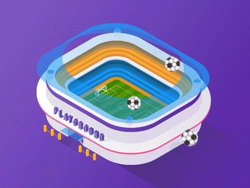 Isometric Football Stadium 3d animation ball bounce field football gif illustration isometric isometric illustration soccer stadium