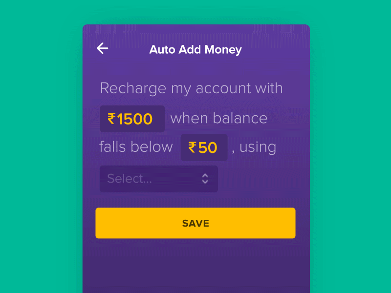 Natural Language Input - Auto Add Money add after effects auto finance gif language money natural order payment ui ux