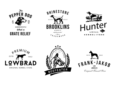 Dog Kennel Logo Badges beagle bird dog bottle dog etiquette foxhound kennel logo retro terrier vintage weimaraner