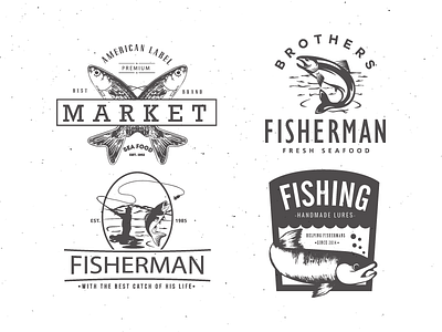 Fishing Vintage Badges Logos badges fish fisherman fishing illustrator insignia lure pesce salmon tuna vector vintage