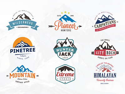 Mountain Vintage Badges Color adventure collection hill illustration landscape mountain shape mountains nature outdoors peaks retro rock