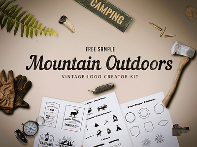 Freebie - Mountain Outdoor Vintage Logo Kit adventure badge bike bundle camping creator free hipster label logo mountain outdoors