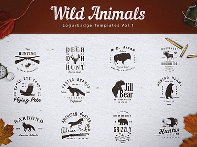 Wild Animals Logo/Badge Templates v1 adventure bear bison elk grizzly hipster label logo moose outdoors retro vintage