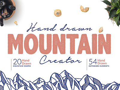 Hand Drawn Mountain Creator Kit adventure adventurer camping explore hiking illustrations line art mountain mountains nature outdoor vector