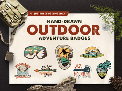 Outdoor Adventure Logos / Badges - A Mountain Adventure Logo Kit adventure arrow camping carabiner climb goggles handmade heart key logo kit mountain national park retro snowboard vintage