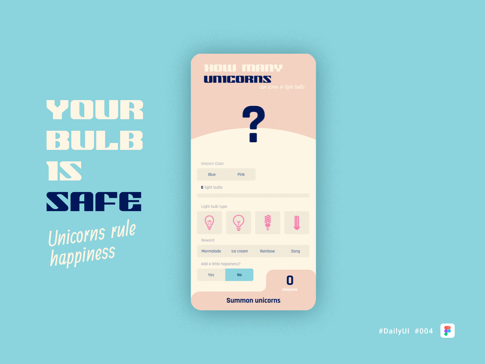 Daily UI Challenge 004 003 app bulb dailyui design illustration interface joke ui unicorn ux vector