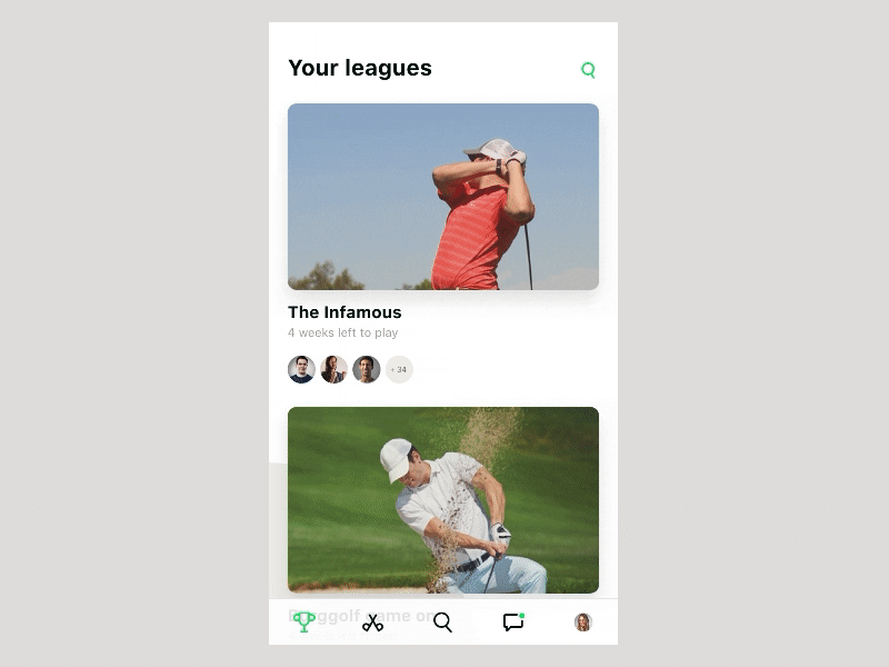 Golf app animation experiment animation app clean golf minimal mobile tabbar transition ui