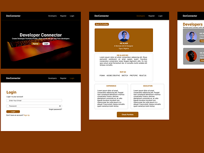 A DevConnector web app design.