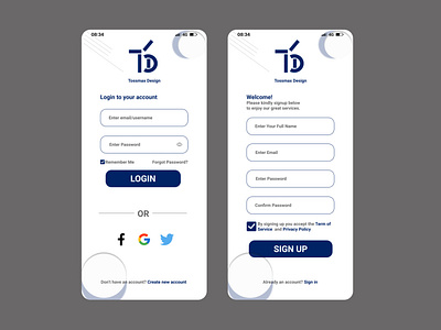 Mobile sign up and login design