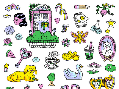 Sticker Sheet Ideas bicycle bike butterfly cartoon colorful design illustration procreate sticker stickers window