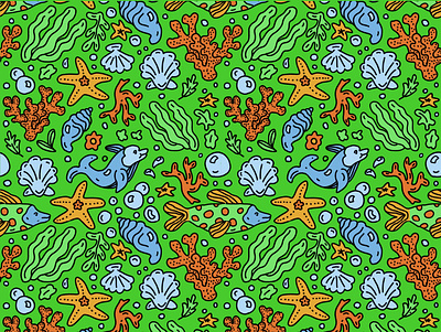 Sea pattern black outline design illustration ocean theme pattern procreate sea critters sea theme