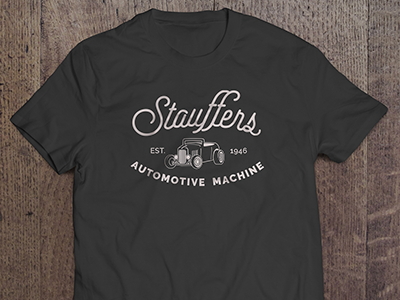 Stauffers Automotive Machin T-Shirt automotive hotrod logo retro script tomkennedy typographic vintage